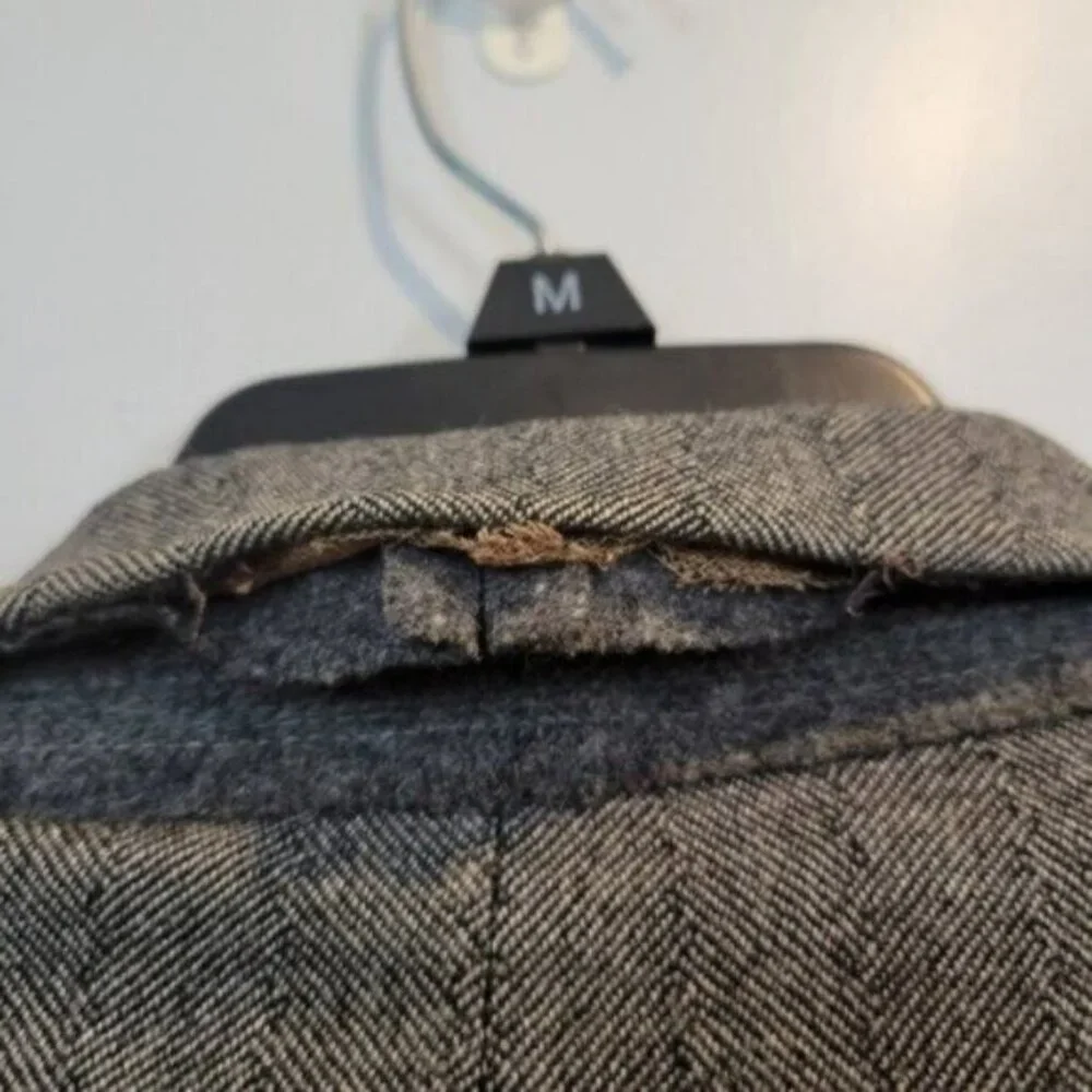 Vintage Jonathan Scott Empire Mens Button Front Wool Long Coat Herringbone Gray